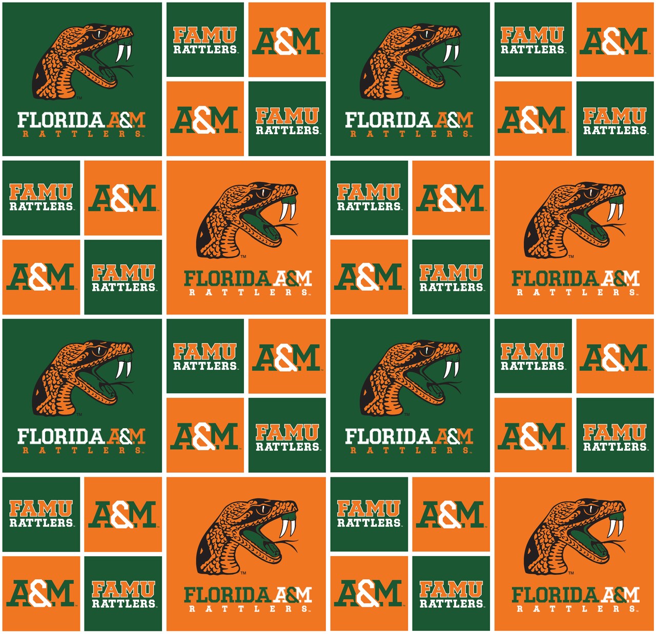Sykel Enterprises-Florida A&M University Cotton Fabric-FAMU Rattlers Geometric Cotton Quilting Fabric